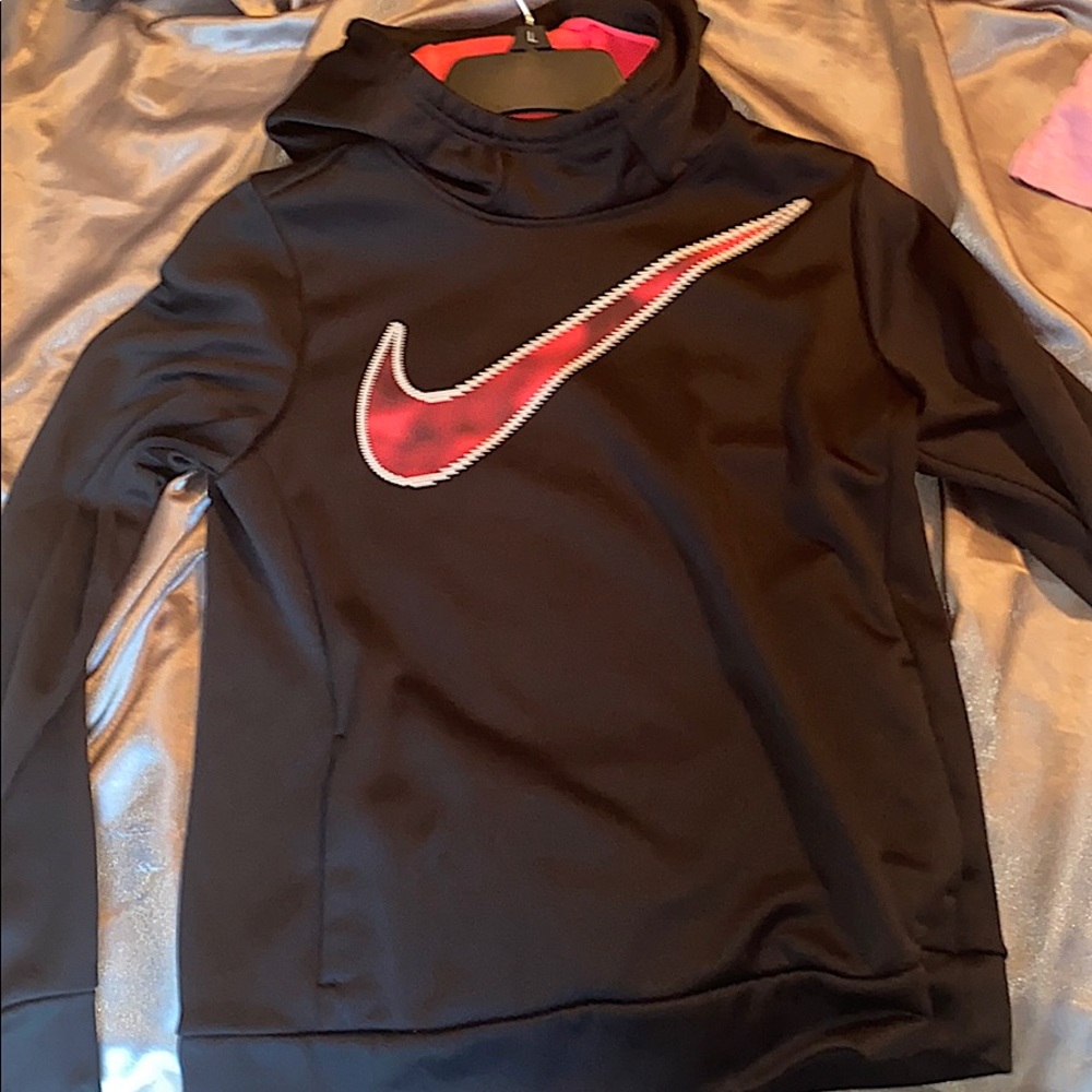 Girls large Nike hoodie black and pink